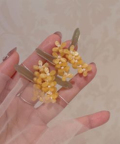 Handmade Golden Osmanthus Stud Earrings for Women - Elegant, Artistic Design, Light Luxury, Brightens Skin Tone, Long High-End Earrings