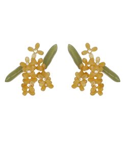 Handmade Golden Osmanthus Stud Earrings for Women - Elegant, Artistic Design, Light Luxury, Brightens Skin Tone, Long High-End Earrings