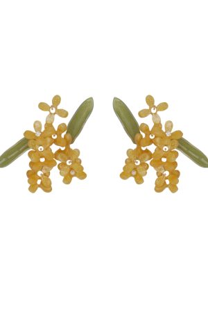 Handmade Golden Osmanthus Stud Earrings for Women - Elegant, Artistic Design, Light Luxury, Brightens Skin Tone, Long High-End Earrings