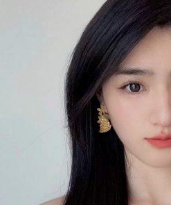 Handmade Golden Osmanthus Stud Earrings for Women - Elegant, Artistic Design, Light Luxury, Brightens Skin Tone, Long High-End Earrings