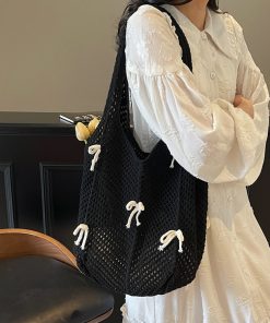 Handmade Knitted Beach Bag for Women - Summer Seaside Shoulder Bag with Large Capacity - Fashionable Commuting Tote 2025