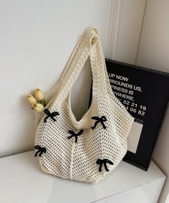 Handmade Knitted Beach Bag for Women - Summer Seaside Shoulder Bag with Large Capacity - Fashionable Commuting Tote 2025