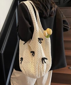 Handmade Knitted Beach Bag for Women - Summer Seaside Shoulder Bag with Large Capacity - Fashionable Commuting Tote 2025