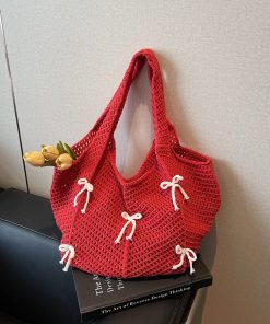 Handmade Knitted Beach Bag for Women - Summer Seaside Shoulder Bag with Large Capacity - Fashionable Commuting Tote 2025