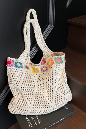 Handmade Knitted Beach Bag for Women - Woven Shoulder Bag for Summer 2025 Vacation - Stylish Hollow Design