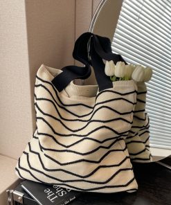 Handmade Knitted Tote Bag for Women - Lazy Style Shoulder Bag for Spring/Summer 2025, Yarn Commuting & Shopping Bag