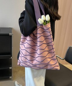 Handmade Knitted Tote Bag for Women - Lazy Style Shoulder Bag for Spring/Summer 2025, Yarn Commuting & Shopping Bag