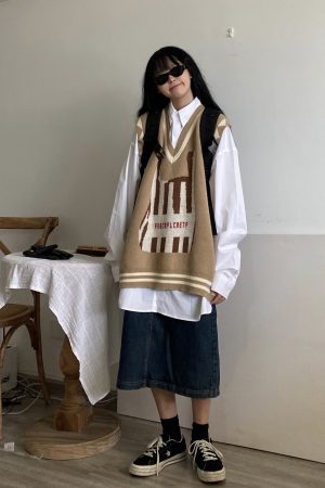 Handmade Knitted Vest for Kids - Loose Fit, Retro Japanese Style with Childlike Print - Versatile Autumn Winter Fashion