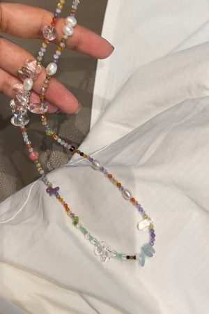 Handmade Korean 925 Silver Beaded Necklace and Bracelet Set with Natural Pearl and White Crystal for Summer Style