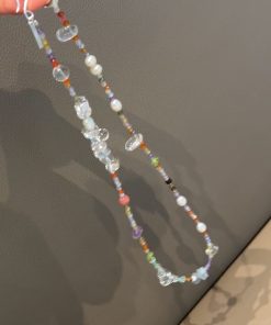 Handmade Korean 925 Silver Beaded Necklace and Bracelet Set with Natural Pearl and White Crystal for Summer Style