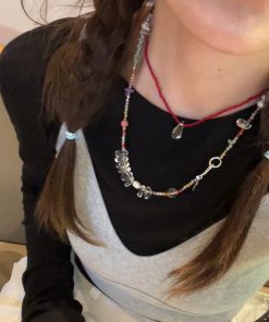 Handmade Korean 925 Silver Beaded Necklace and Bracelet Set with Natural Pearl and White Crystal for Summer Style