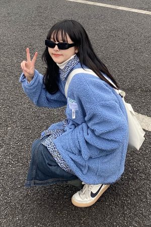 Handmade Lamb Fleece Leopard Print Spliced Loose Jacket for Winter â€“ Cute Unisex INS Trendy Style