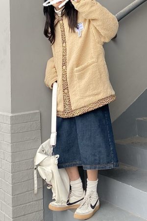 Handmade Lamb Fleece Leopard Print Spliced Loose Jacket for Winter â€“ Cute Unisex INS Trendy Style