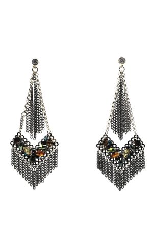 Handmade Metal Tassel Triangle Earrings with Diamond Crystal - Light Luxury Fashion Accessories for Elegant Style