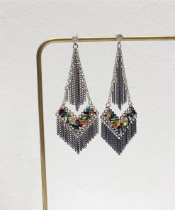 Handmade Metal Tassel Triangle Earrings with Diamond Crystal - Light Luxury Fashion Accessories for Elegant Style