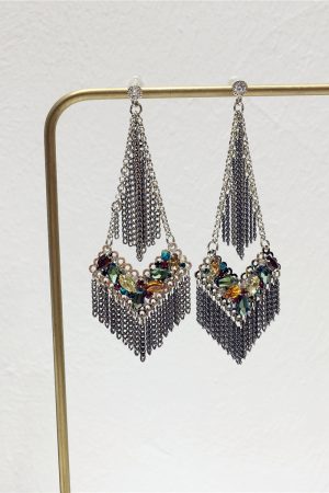 Handmade Metal Tassel Triangle Earrings with Diamond Crystal - Light Luxury Fashion Accessories for Elegant Style