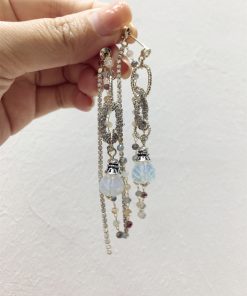 Handmade Metal Woven Geometric Circle Earrings with Crystal Rhinestones and Folding Tassels - Boho Chic Accessories