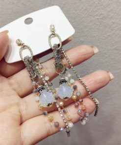 Handmade Metal Woven Geometric Circle Earrings with Crystal Rhinestones and Folding Tassels - Boho Chic Accessories