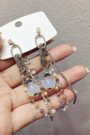 Handmade Metal Woven Geometric Circle Earrings with Crystal Rhinestones and Folding Tassels - Boho Chic Accessories