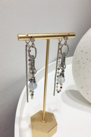 Handmade Metal Woven Geometric Circle Earrings with Crystal Rhinestones and Folding Tassels - Boho Chic Accessories