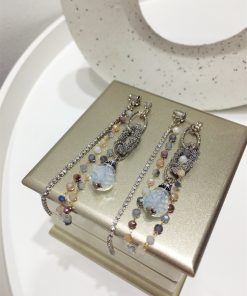 Handmade Metal Woven Geometric Circle Earrings with Crystal Rhinestones and Folding Tassels - Boho Chic Accessories