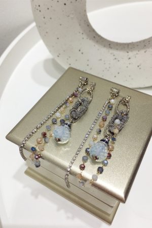 Handmade Metal Woven Geometric Circle Earrings with Crystal Rhinestones and Folding Tassels - Boho Chic Accessories