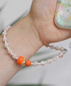 Handmade Mobile Phone Lanyard Wrist Strap - Durable Glass Persimmon with Fresh Anti-Drop Pendant - Trendy and Sturdy Accessory