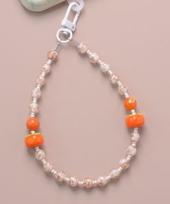 Handmade Mobile Phone Lanyard Wrist Strap - Durable Glass Persimmon with Fresh Anti-Drop Pendant - Trendy and Sturdy Accessory