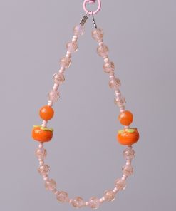 Handmade Mobile Phone Lanyard Wrist Strap - Durable Glass Persimmon with Fresh Anti-Drop Pendant - Trendy and Sturdy Accessory