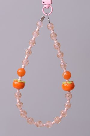 Handmade Mobile Phone Lanyard Wrist Strap - Durable Glass Persimmon with Fresh Anti-Drop Pendant - Trendy and Sturdy Accessory