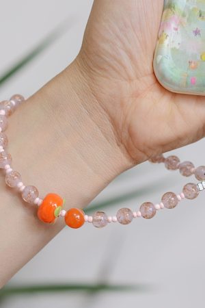Handmade Mobile Phone Lanyard Wrist Strap - Durable Glass Persimmon with Fresh Anti-Drop Pendant - Trendy and Sturdy Accessory