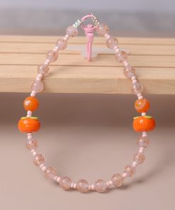 Handmade Mobile Phone Lanyard Wrist Strap - Durable Glass Persimmon with Fresh Anti-Drop Pendant - Trendy and Sturdy Accessory