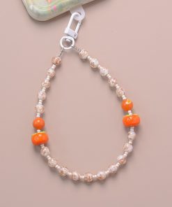 Handmade Mobile Phone Lanyard Wrist Strap - Durable Glass Persimmon with Fresh Anti-Drop Pendant - Trendy and Sturdy Accessory