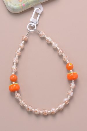 Handmade Mobile Phone Lanyard Wrist Strap - Durable Glass Persimmon with Fresh Anti-Drop Pendant - Trendy and Sturdy Accessory