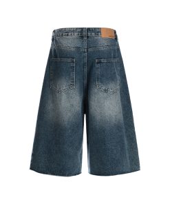 Handmade Pearl Sewn Denim Shorts - Loose Fit 3/4 Pants for Summer 2025, Trendy Casual Wear, Boho Style, Retro Fashion