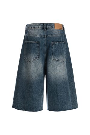 Handmade Pearl Sewn Denim Shorts - Loose Fit 3/4 Pants for Summer 2025, Trendy Casual Wear, Boho Style, Retro Fashion