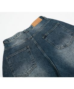 Handmade Pearl Sewn Denim Shorts - Loose Fit 3/4 Pants for Summer 2025, Trendy Casual Wear, Boho Style, Retro Fashion