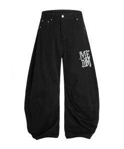 Handmade Pearl Wide-Leg Machete Pants for Men - Casual American Style Curved Blade Design, Trendy Y2K Fashion