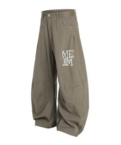 Handmade Pearl Wide-Leg Machete Pants for Men - Casual American Style Curved Blade Design, Trendy Y2K Fashion