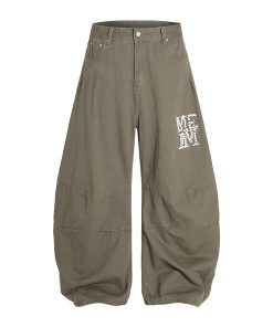 Handmade Pearl Wide-Leg Machete Pants for Men - Casual American Style Curved Blade Design, Trendy Y2K Fashion