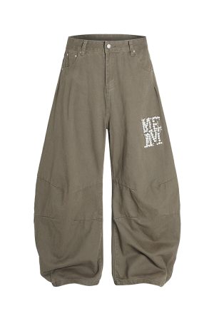 Handmade Pearl Wide-Leg Machete Pants for Men - Casual American Style Curved Blade Design, Trendy Y2K Fashion