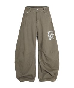 Handmade Pearl Wide-Leg Machete Pants for Men - Casual American Style Curved Blade Design, Trendy Y2K Fashion