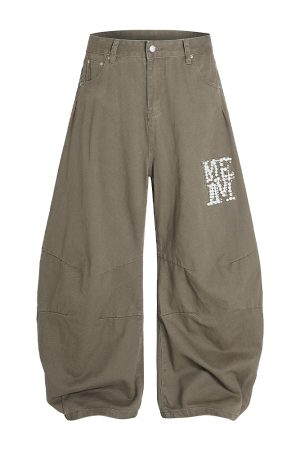 Handmade Pearl Wide-Leg Machete Pants for Men - Casual American Style Curved Blade Design, Trendy Y2K Fashion