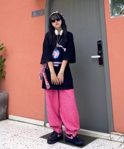 Handmade Pink Corduroy Wide-Leg Straight Pants for Men and Women - Versatile Autumn Trendy Loose Fit Japanese Style