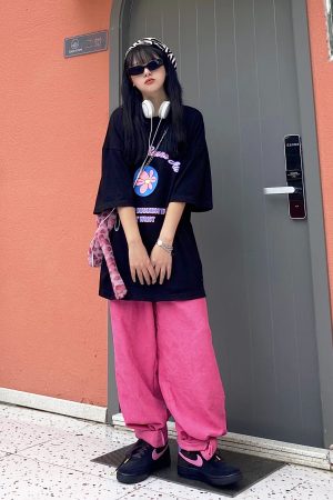 Handmade Pink Corduroy Wide-Leg Straight Pants for Men and Women - Versatile Autumn Trendy Loose Fit Japanese Style
