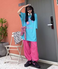 Handmade Pink Corduroy Wide-Leg Straight Pants for Men and Women - Versatile Autumn Trendy Loose Fit Japanese Style