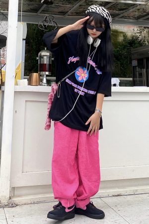 Handmade Pink Corduroy Wide-Leg Straight Pants for Men and Women - Versatile Autumn Trendy Loose Fit Japanese Style