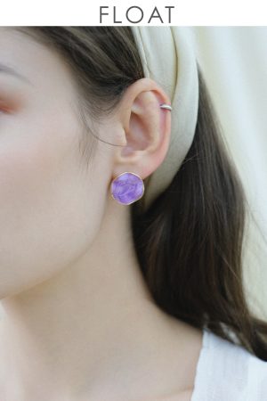 Handmade Purple Patterned Clip-On Earrings - Retro Round Wave Design, 925 Silver Studs, Vintage Style Accessories