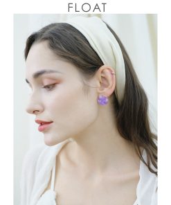 Handmade Purple Patterned Clip-On Earrings - Retro Round Wave Design, 925 Silver Studs, Vintage Style Accessories