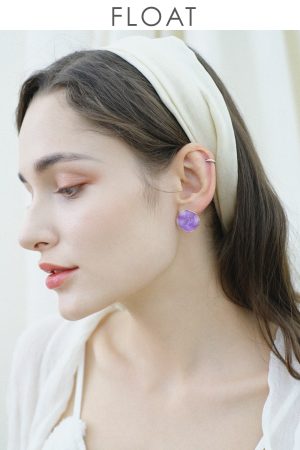 Handmade Purple Patterned Clip-On Earrings - Retro Round Wave Design, 925 Silver Studs, Vintage Style Accessories